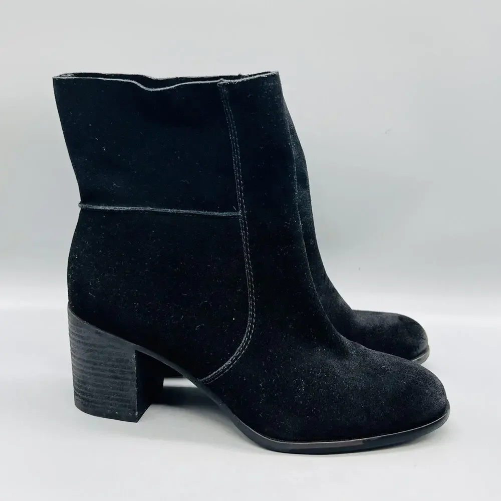 Frye And Co Boots Womens 8.5 Black Suede Ankle Pull On Block Heel Booties Shoes